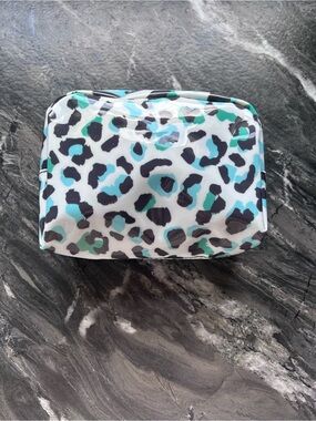 Leopard Print Vinyl Cosmetic Bag - Teal, Blue, Black